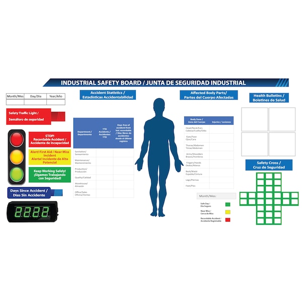 Safety Board Aluminum Dry Erase 96in x 46in With Traffic Light and LED Automatic Counter